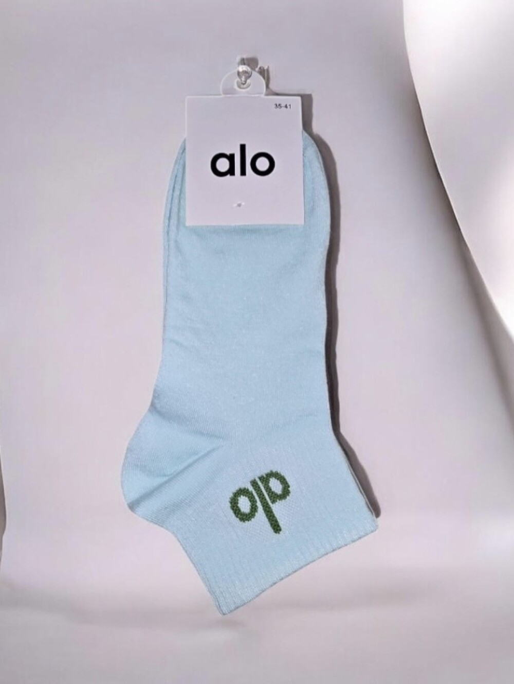 alo Light Blue Ankle Socks with Green Logo